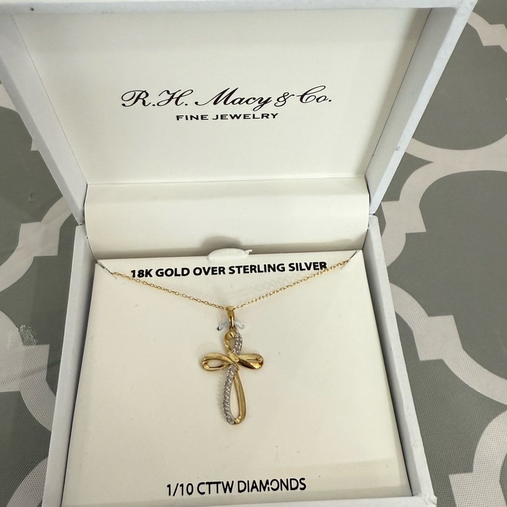 NWT Diamond Open Cross Pendant Necklace (1/20 ct. t.w.) in 14K Yellow